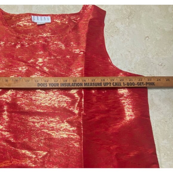 Erena Red & Gold Metallic Sleeveless Tank Top XL Silk Blend Holiday Party Glam - Picture 3 of 6